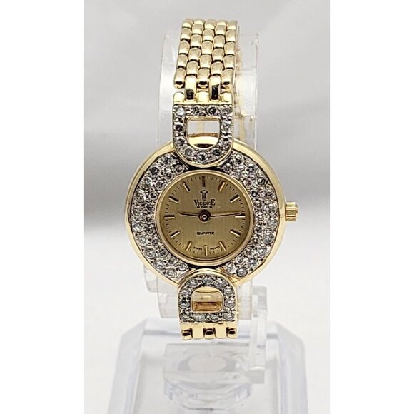 Vicence Quartz 14K Yellow Gold 32.7gr 24mm 1.48ct Diamonds Ladies Watch Italy - Picture 1 of 16